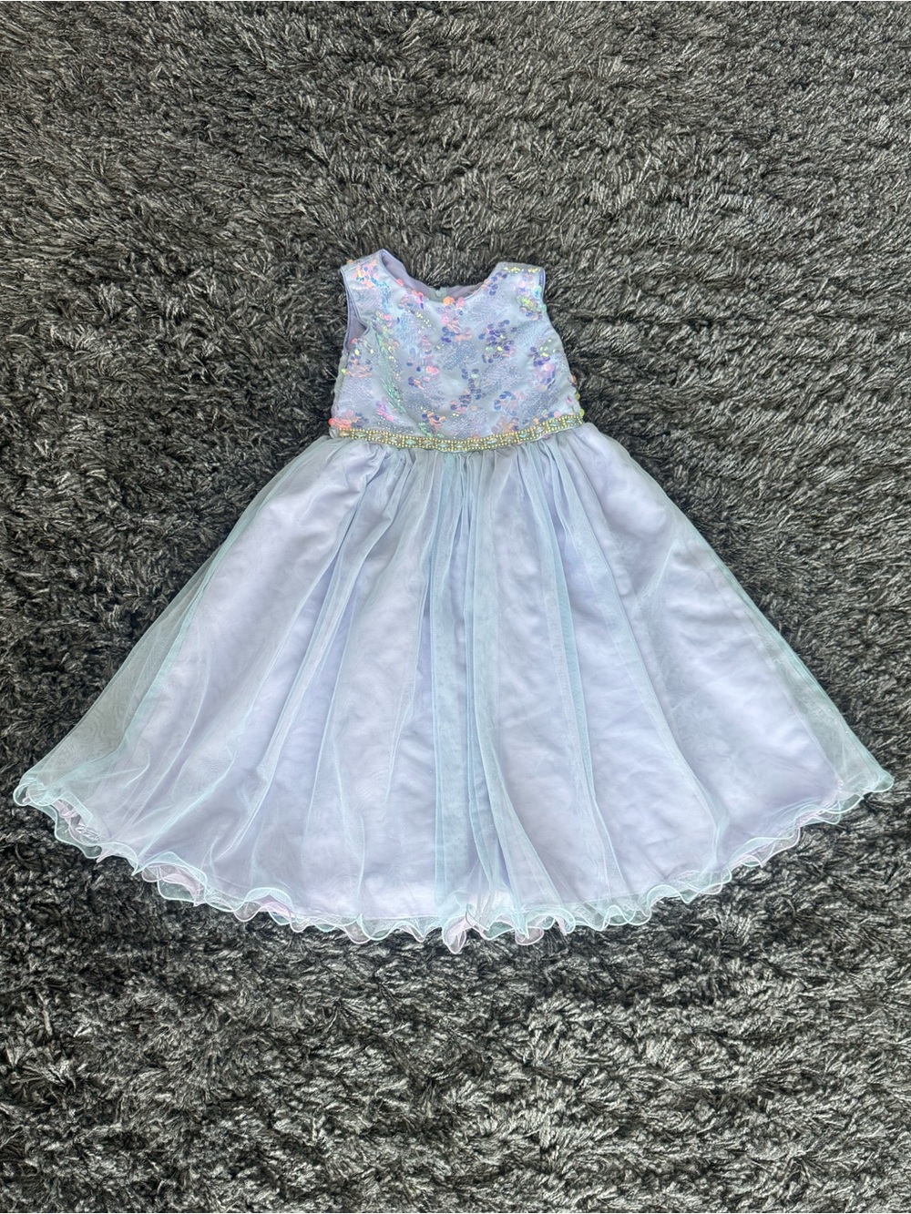 Rare Editions Light Blue Sequin Floral Tulle Dress